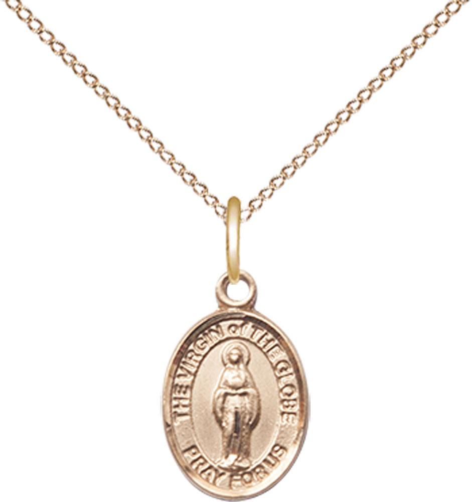 14kt Gold Filled Virgin of the Globe Pendant on a 18 inch Gold Filled Light Curb chain