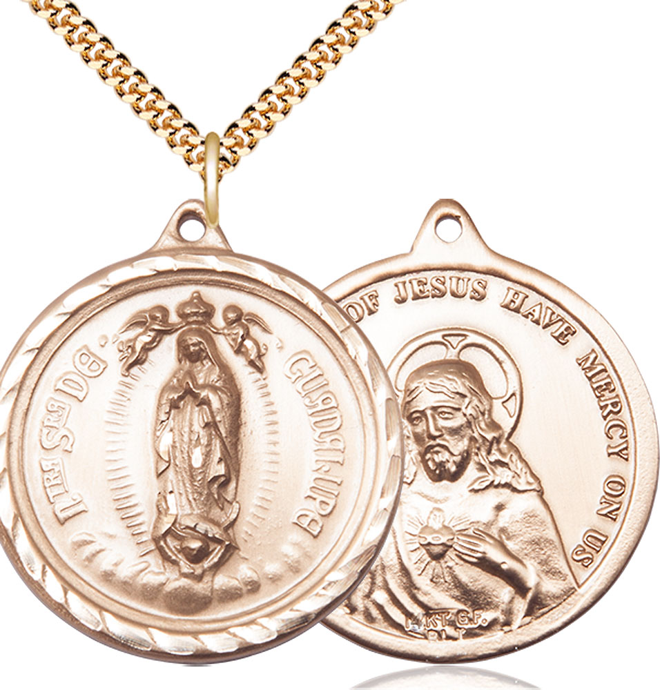 14kt Gold Filled Our Lady of Guadalupe Pendant on a 24 inch Gold Plate Heavy Curb chain