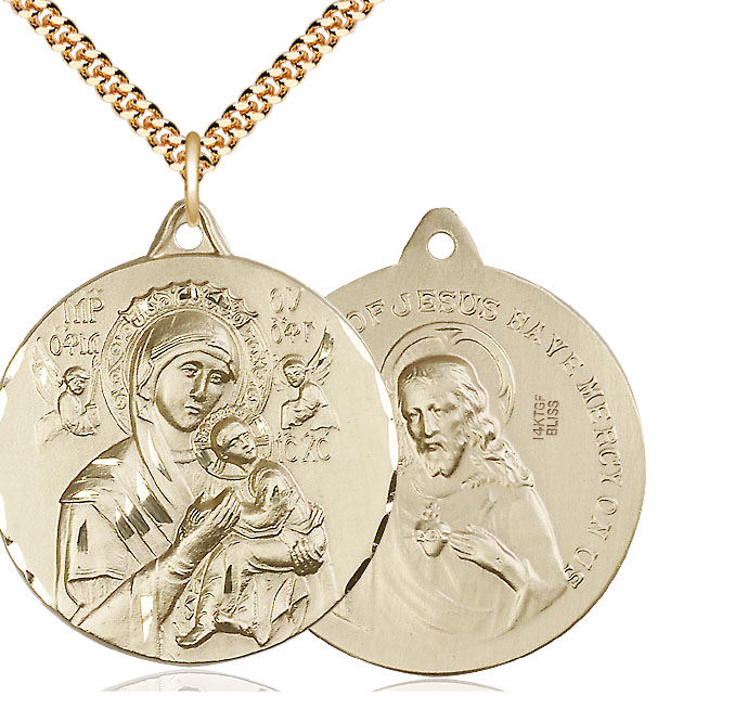 14kt Gold Filled Our Lady of Perpetual Help Pendant on a 24 inch Gold Plate Heavy Curb chain