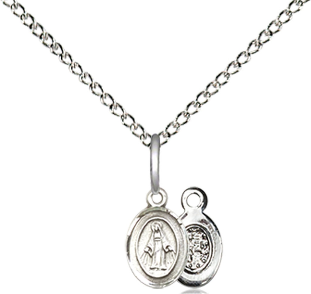 Sterling Silver Miraculous Pendant on a 18 inch Sterling Silver Light Curb chain