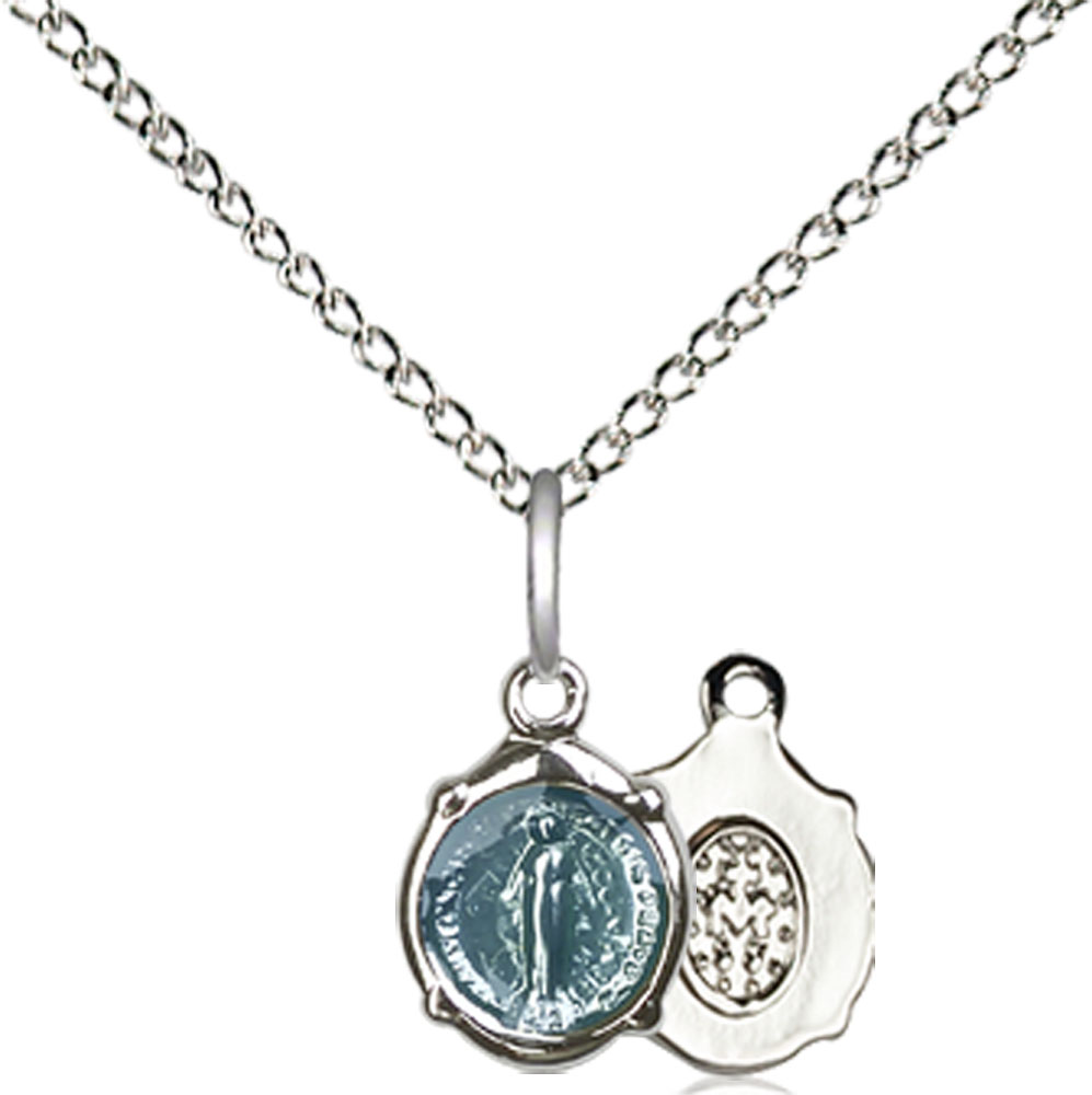 Sterling Silver Miraculous Pendant on a 18 inch Sterling Silver Light Curb chain
