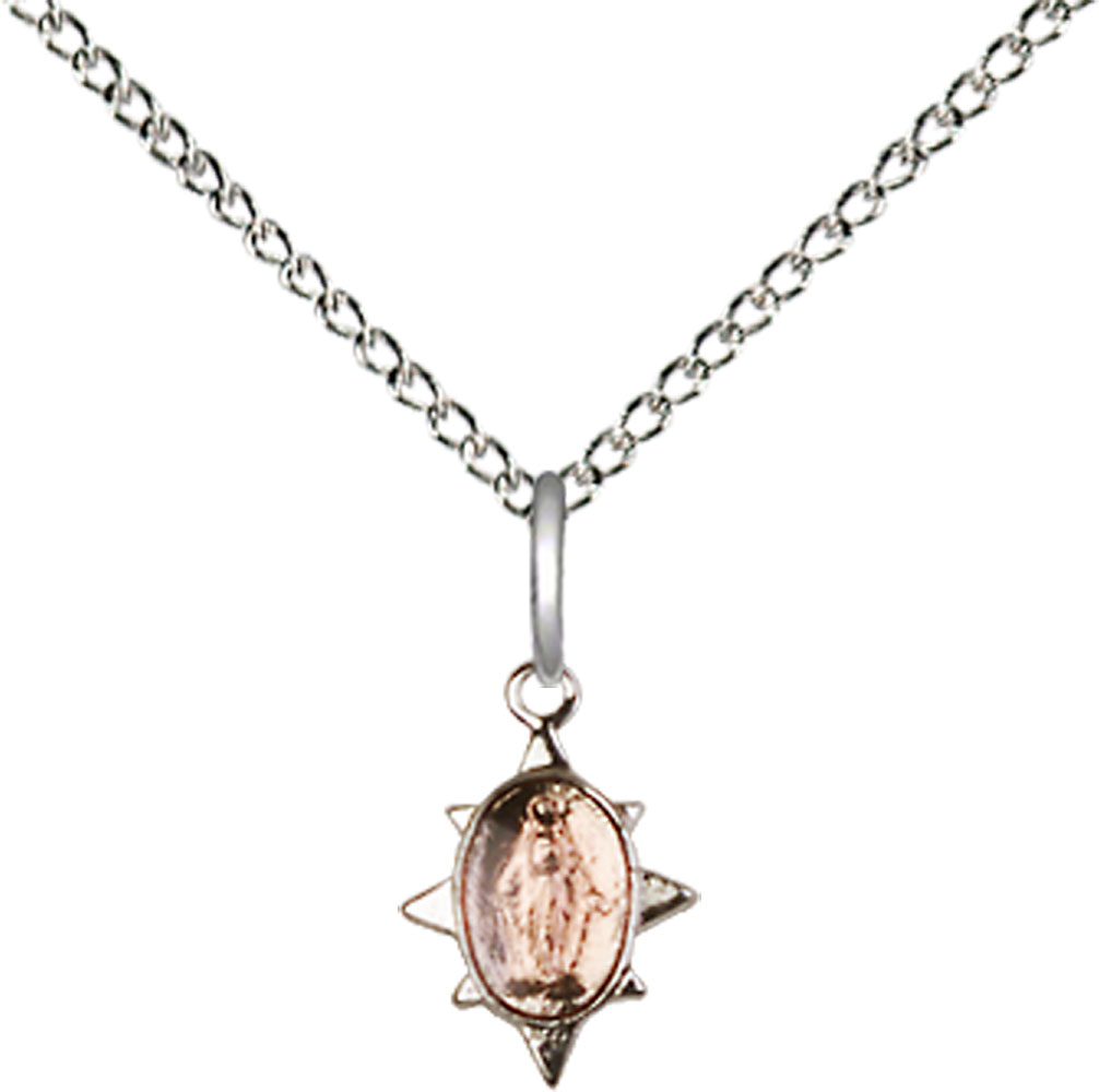 Sterling Silver Miraculous Pendant on a 18 inch Sterling Silver Light Curb chain