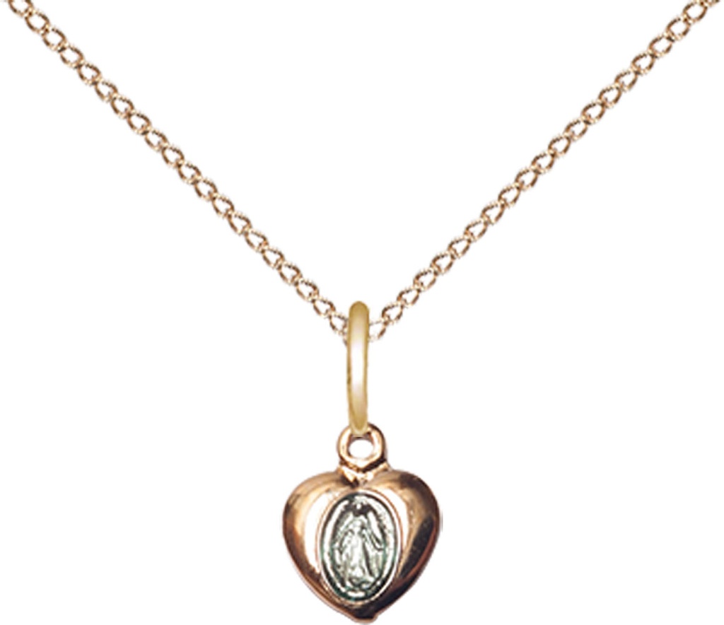 14kt Gold Filled Miraculous Heart Pendant on a 18 inch Gold Filled Light Curb chain