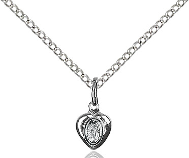 Sterling Silver Miraculous Heart Pendant on a 18 inch Sterling Silver Light Curb chain