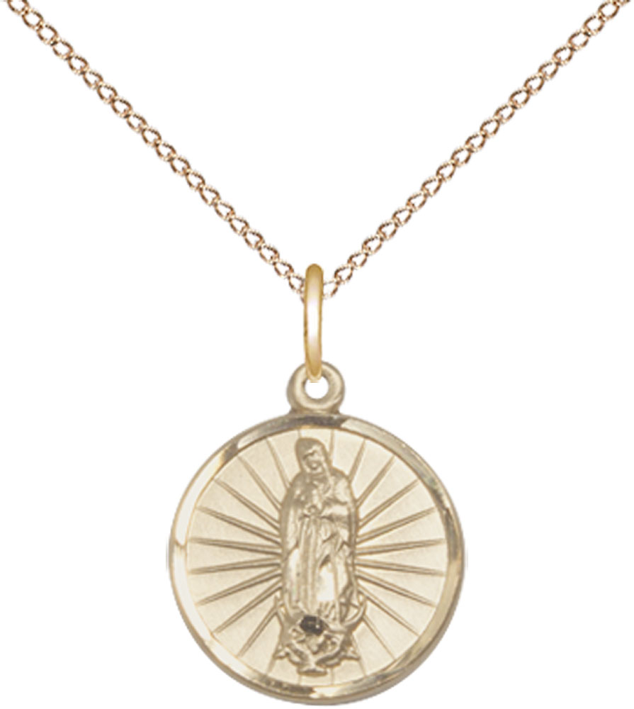 14kt Gold Filled Our Lady of Guadalupe Pendant on a 18 inch Gold Filled Light Curb chain
