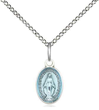 Sterling Silver Miraculous Pendant on a 18 inch Sterling Silver Light Curb chain