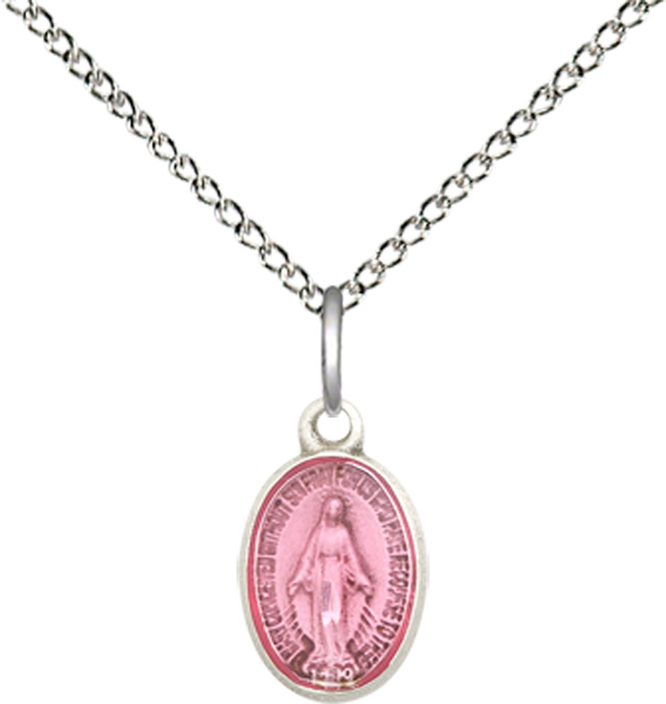 Sterling Silver Miraculous Pendant on a 18 inch Sterling Silver Light Curb chain