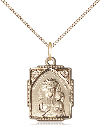 14kt Gold Filled Our Lady of Czestochowa Pendant on a 18 inch Gold Filled Light Curb chain