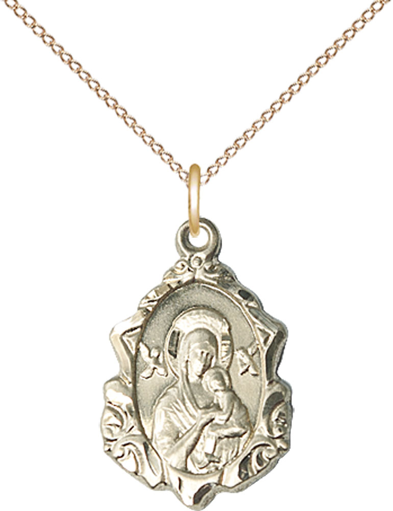 14kt Gold Filled Our Lady of Perpetual Help Pendant on a 18 inch Gold Filled Light Curb chain