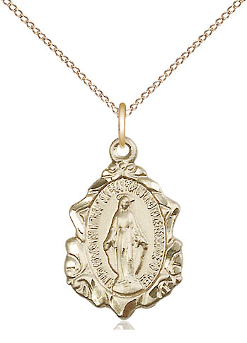 14kt Gold Filled Miraculous Pendant on a 18 inch Gold Filled Light Curb chain