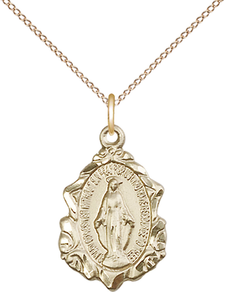 14kt Gold Filled Miraculous Pendant on a 18 inch Gold Filled Light Curb chain