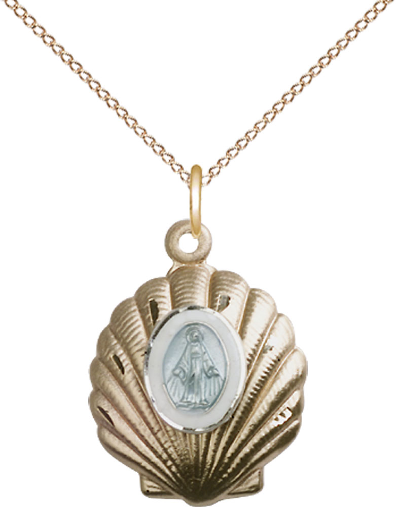 14kt Gold Filled Miraculous Pendant on a 18 inch Gold Filled Light Curb chain