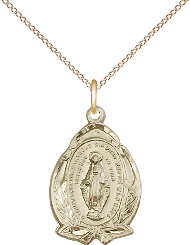 14kt Gold Filled Miraculous Pendant on a 18 inch Gold Filled Light Curb chain