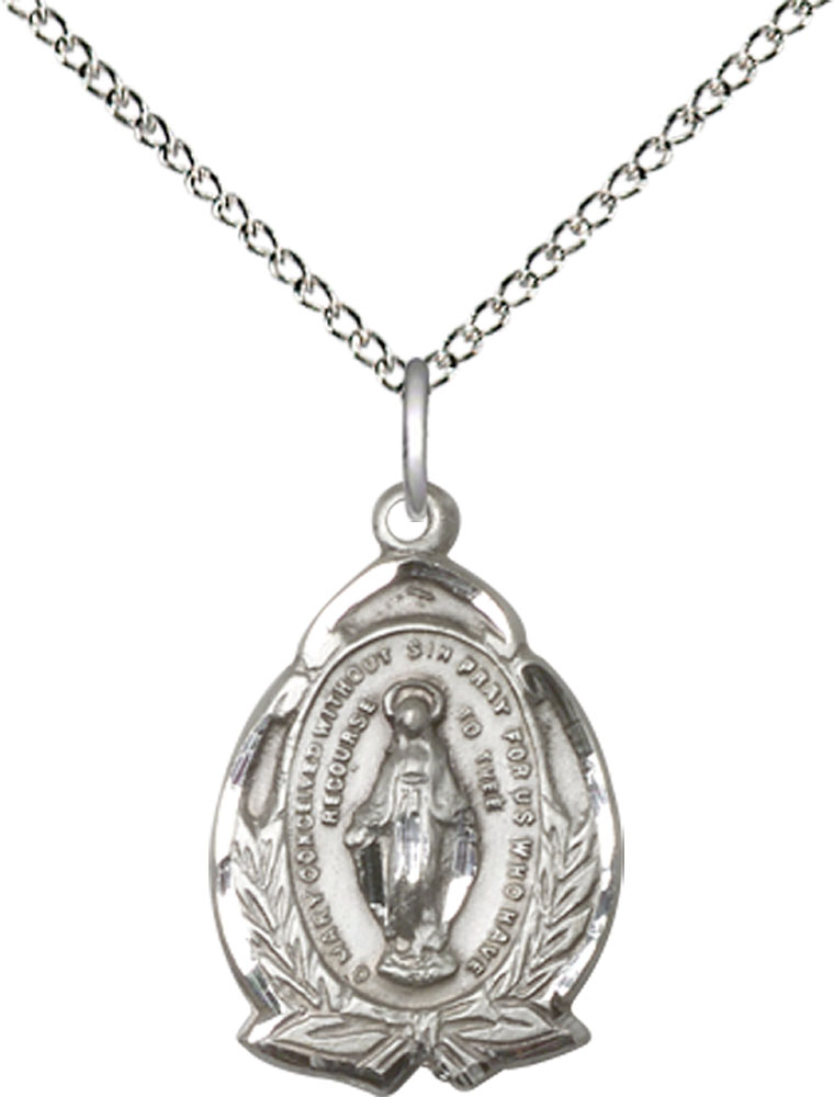 Sterling Silver Miraculous Pendant on a 18 inch Sterling Silver Light Curb chain