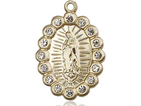 14kt Gold Our Lady of Guadalupe Medal with Crystal Swarovski stones
