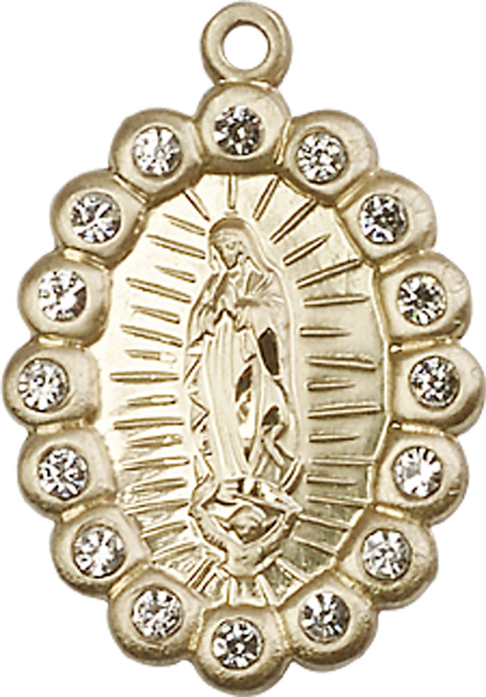 14kt Gold Our Lady of Guadalupe Medal with Crystal Swarovski stones