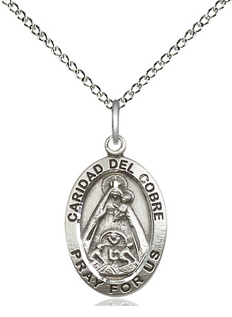 Sterling Silver Caridad del Cobre Pendant on a 18 inch Sterling Silver Light Curb chain