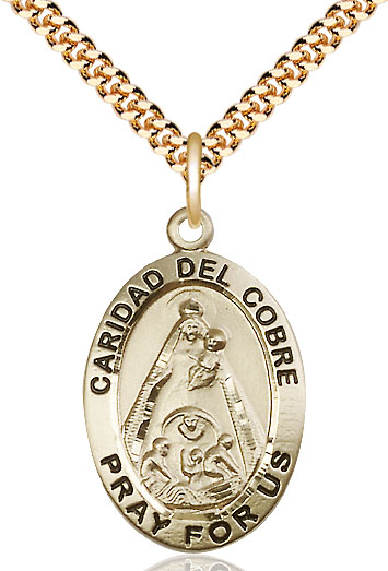 14kt Gold Filled Caridad del Cobre Pendant on a 24 inch Gold Plate Heavy Curb chain
