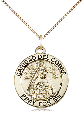 14kt Gold Filled Caridad del Cobre Pendant on a 18 inch Gold Filled Light Curb chain