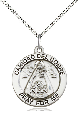 Sterling Silver Caridad del Cobre Pendant on a 18 inch Sterling Silver Light Curb chain