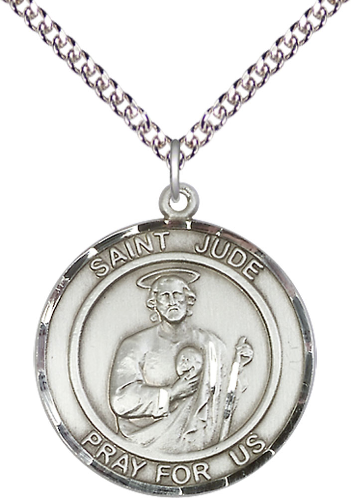 Sterling Silver Saint Jude Pendant on a 24 inch Sterling Silver Heavy Curb chain