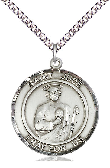 Sterling Silver Saint Jude Pendant on a 24 inch Sterling Silver Heavy Curb chain