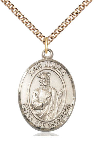 14kt Gold Filled San Judas Pendant on a 24 inch Gold Filled Heavy Curb chain
