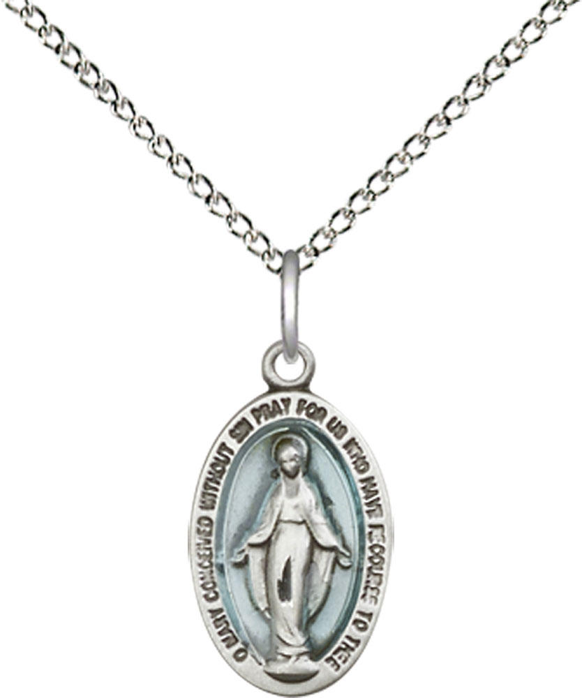 Sterling Silver Miraculous Pendant on a 18 inch Sterling Silver Light Curb chain