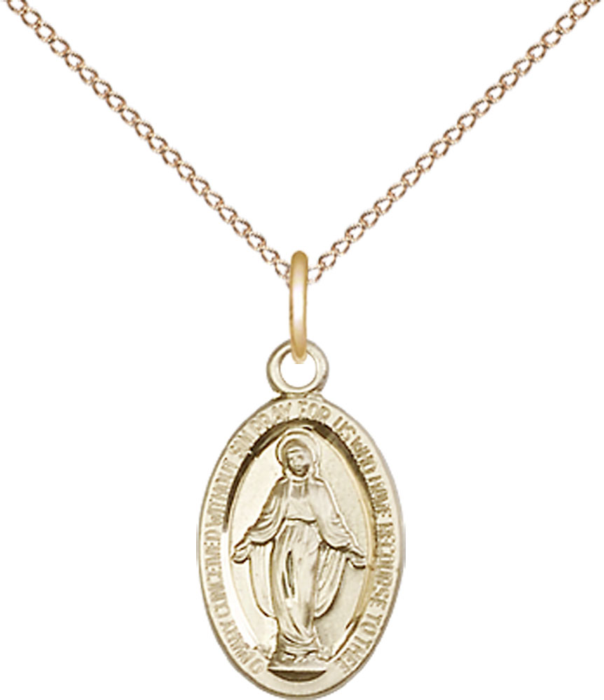 14kt Gold Filled Miraculous Pendant on a 18 inch Gold Filled Light Curb chain