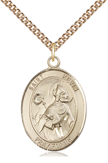 14kt Gold Filled Saint Kevin Pendant on a 24 inch Gold Filled Heavy Curb chain