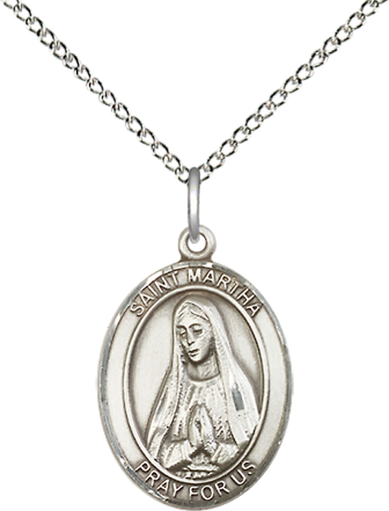 Sterling Silver Saint Martha Pendant on a 18 inch Sterling Silver Light Curb chain