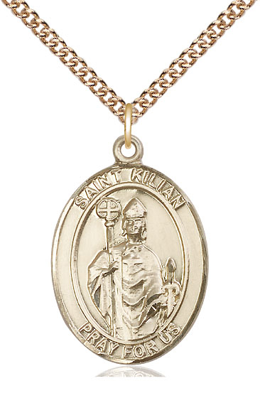 14kt Gold Filled Saint Kilian Pendant on a 24 inch Gold Filled Heavy Curb chain