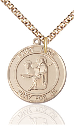 14kt Gold Filled Saint Luke the Apostle Pendant on a 24 inch Gold Filled Heavy Curb chain