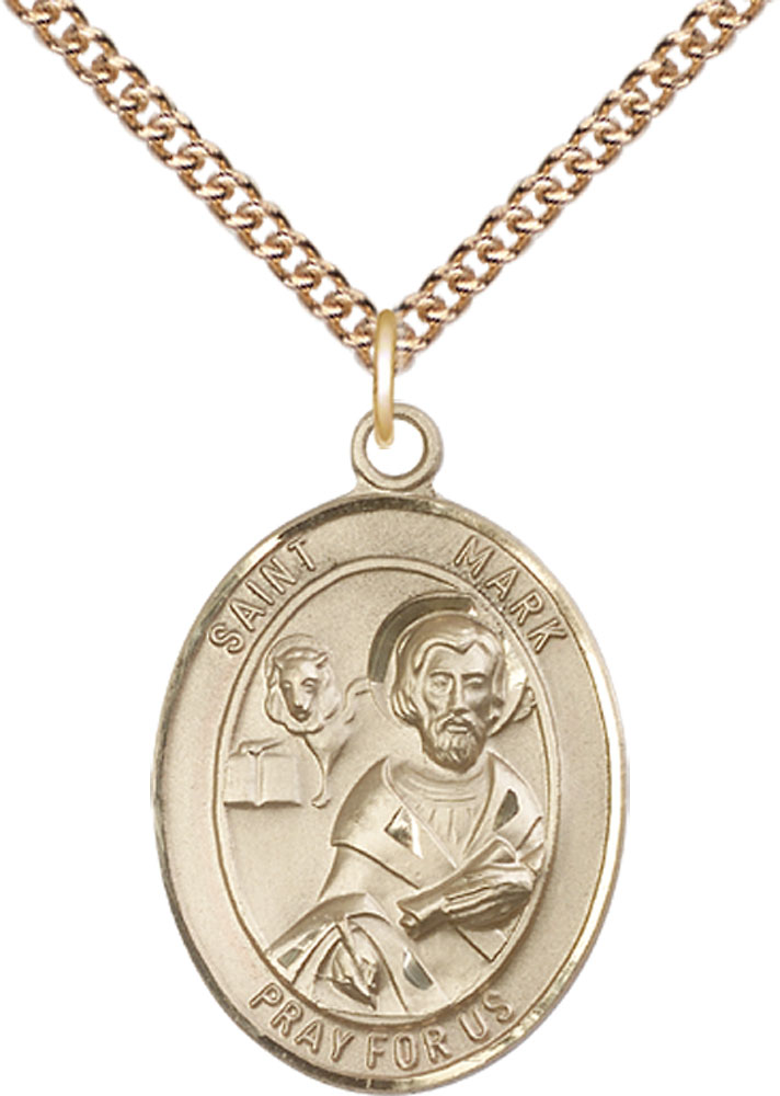 14kt Gold Filled Saint Mark the Evangelist Pendant on a 24 inch Gold Filled Heavy Curb chain