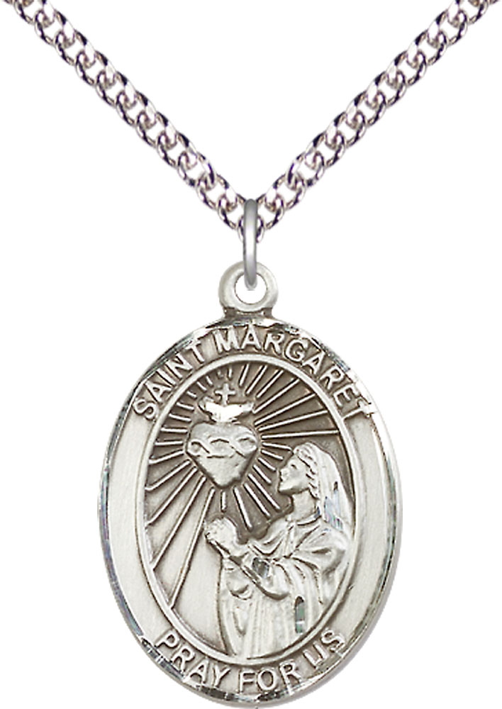 Sterling Silver Saint Margaret Mary Alacoque Pendant on a 24 inch Sterling Silver Heavy Curb chain