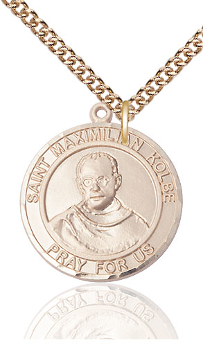 14kt Gold Filled Saint Maximilian Kolbe Pendant on a 24 inch Gold Filled Heavy Curb chain