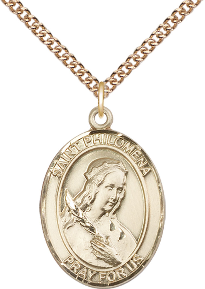 14kt Gold Filled Saint Philomena Pendant on a 24 inch Gold Filled Heavy Curb chain