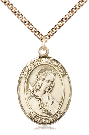 14kt Gold Filled Saint Philomena Pendant on a 24 inch Gold Filled Heavy Curb chain