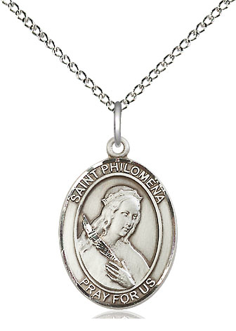 Sterling Silver Saint Philomena Pendant on a 18 inch Sterling Silver Light Curb chain
