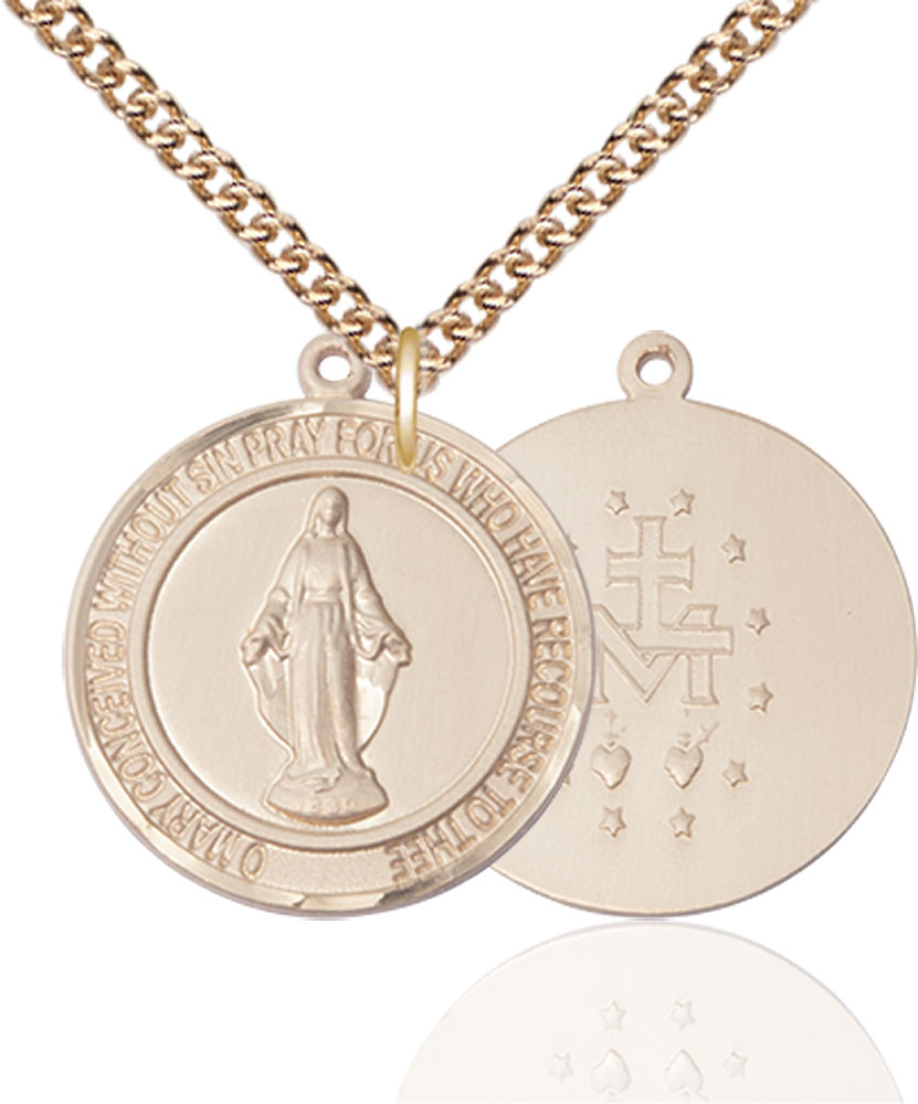 14kt Gold Filled Miraculous Pendant on a 24 inch Gold Filled Heavy Curb chain