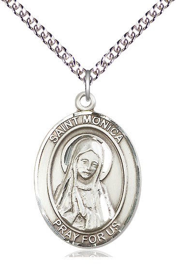 Sterling Silver Saint Monica Pendant on a 24 inch Sterling Silver Heavy Curb chain