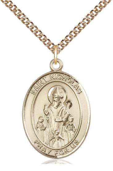 14kt Gold Filled Saint Nicholas Pendant on a 24 inch Gold Filled Heavy Curb chain