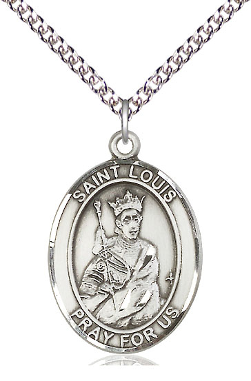 Sterling Silver Saint Louis Pendant on a 24 inch Sterling Silver Heavy Curb chain