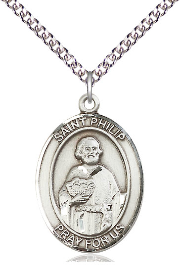 Sterling Silver Saint Philip the Apostle Pendant on a 24 inch Sterling Silver Heavy Curb chain