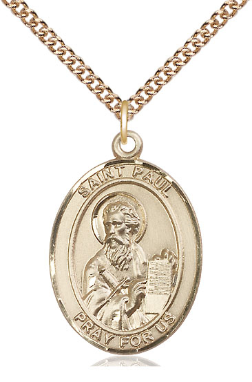 14kt Gold Filled Saint Paul the Apostle Pendant on a 24 inch Gold Filled Heavy Curb chain