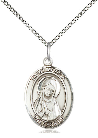 Sterling Silver Saint Monica Pendant on a 18 inch Sterling Silver Light Curb chain