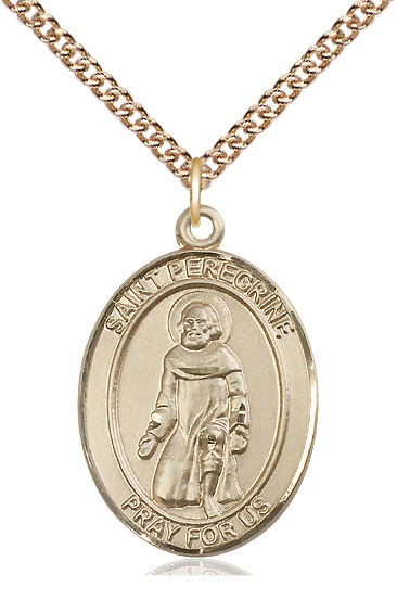 14kt Gold Filled Saint Peregrine Laziosi Pendant on a 24 inch Gold Filled Heavy Curb chain