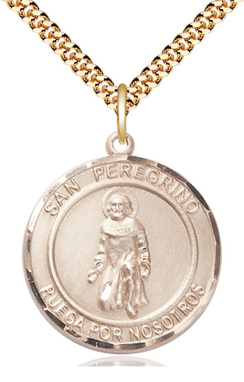 14kt Gold Filled San Peregrino Pendant on a 24 inch Gold Filled Heavy Curb chain