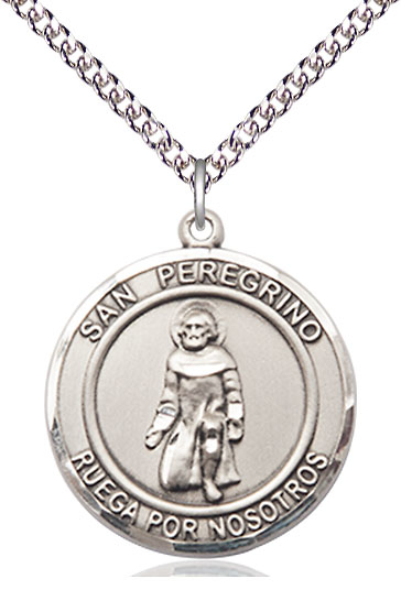 Sterling Silver San Peregrino Pendant on a 24 inch Sterling Silver Heavy Curb chain
