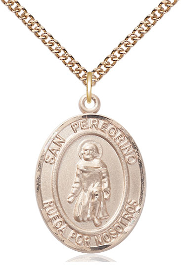 14kt Gold Filled San Peregrino Pendant on a 24 inch Gold Filled Heavy Curb chain